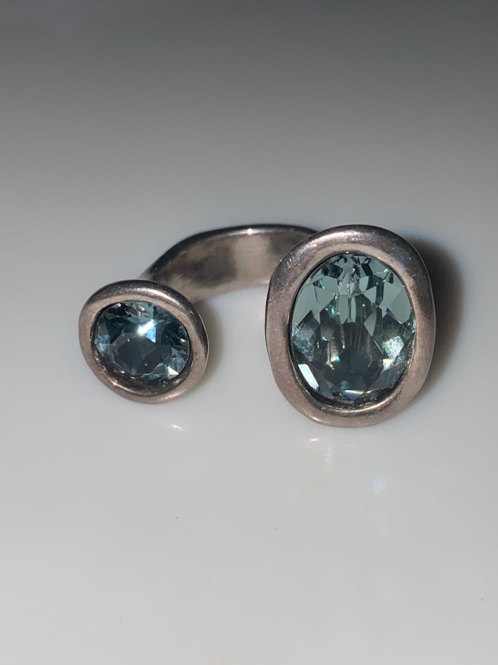 Uno de 50 ring with giant blue Swarovski crystals